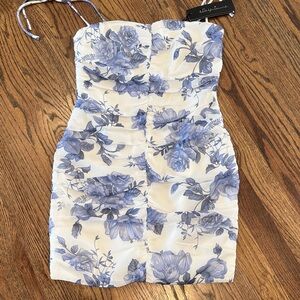 Elle Zeitoune blue floral dress XS new.